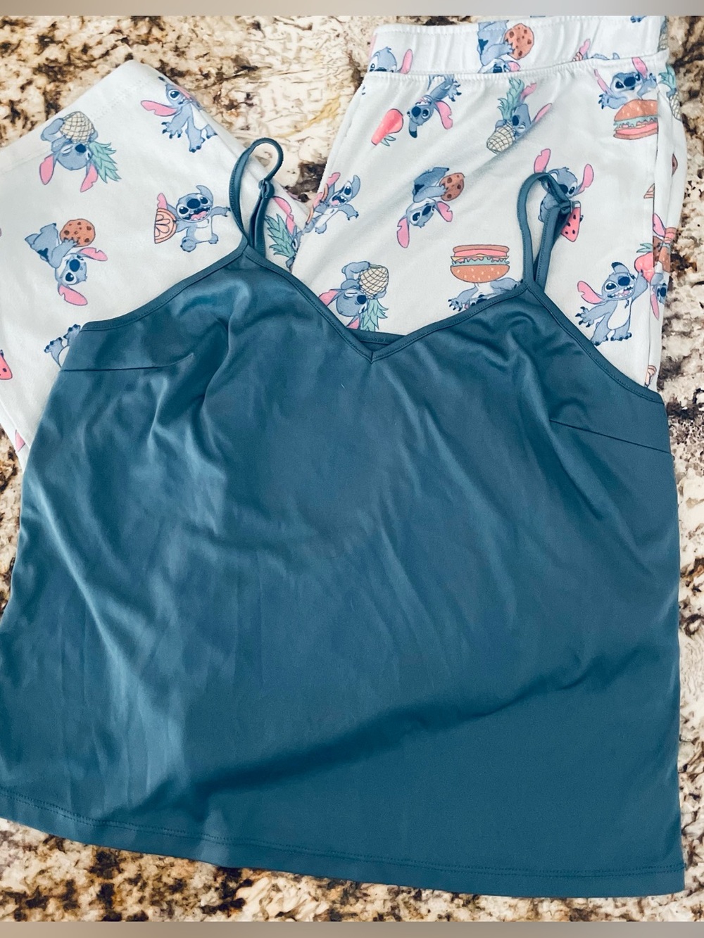 Disney Stitch Women’s Medium 2 Piece Pajama Set Cami Pants Blue - Picture 1 of 9